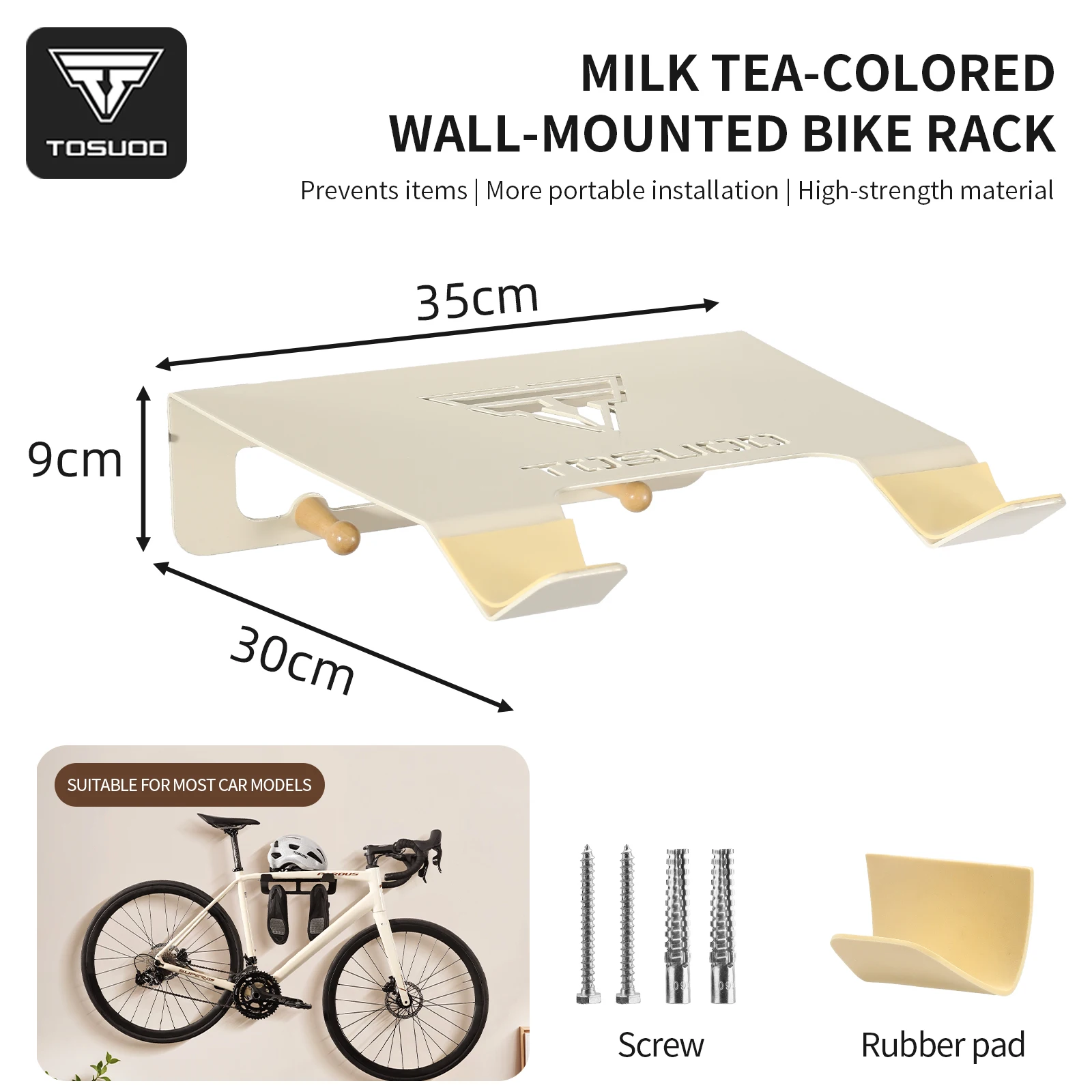Soporte de Pared para Bicicleta TOSUOD, de Acero Resistente y Estable, para Almacenamiento en Interiores, Antiarañazos, con Capacidad para 30 kg