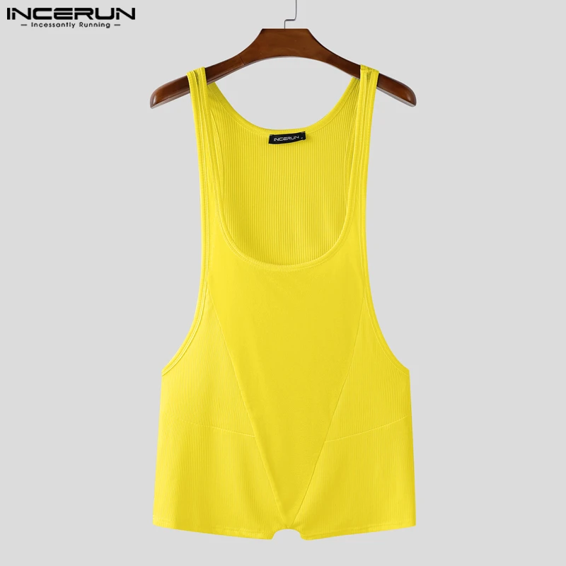 INCERUN الرجال داخلية محبوك المرقعة س الرقبة أكمام الذكور Playsuits السروال القصير الشارع الشهير 2025 مثير موضة ارتداءها الرجال S-3XL