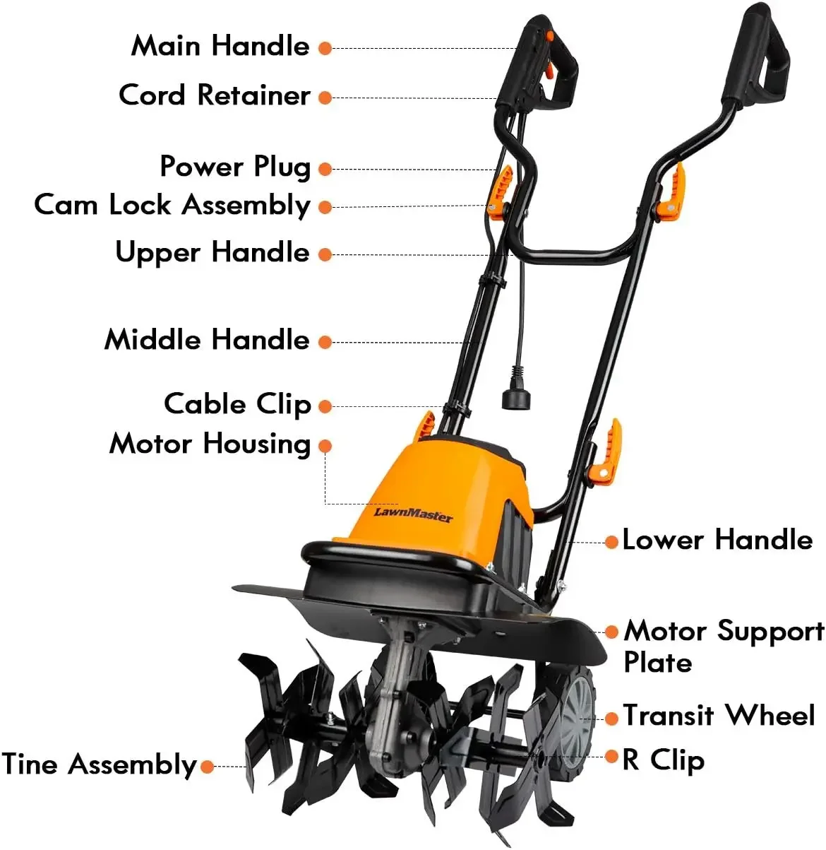 TE1318W1 cultivador eléctrico con cable, 13,5 Amp, 18 pulgadas, naranja