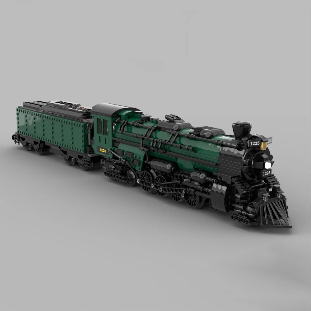 MOC Pere Marquette 1225 - Steam Locomotive and Coal Tender DIY Assembling Building Blocks Train Model Toy Brick Children\'s Gifts