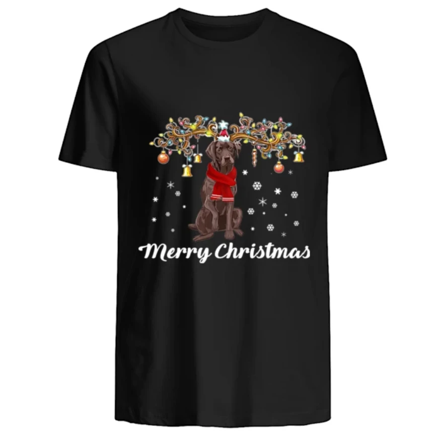 Chocolate Labrador Retriever Dog Christmas Dog Lovers Gift Unisex T-Shirt 100% Cotton O-Neck Short Sleeve Casual Mens T-shirt