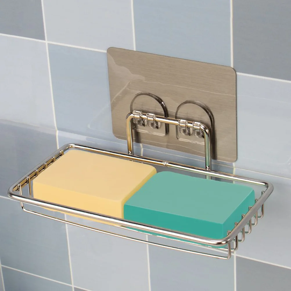 

Wall Mounted Soap Dish Holder Adhesive Sucker Rack Stainless Steel Bath Tray Storage Kitchen Bathroom Organizer Hollow Bottom
