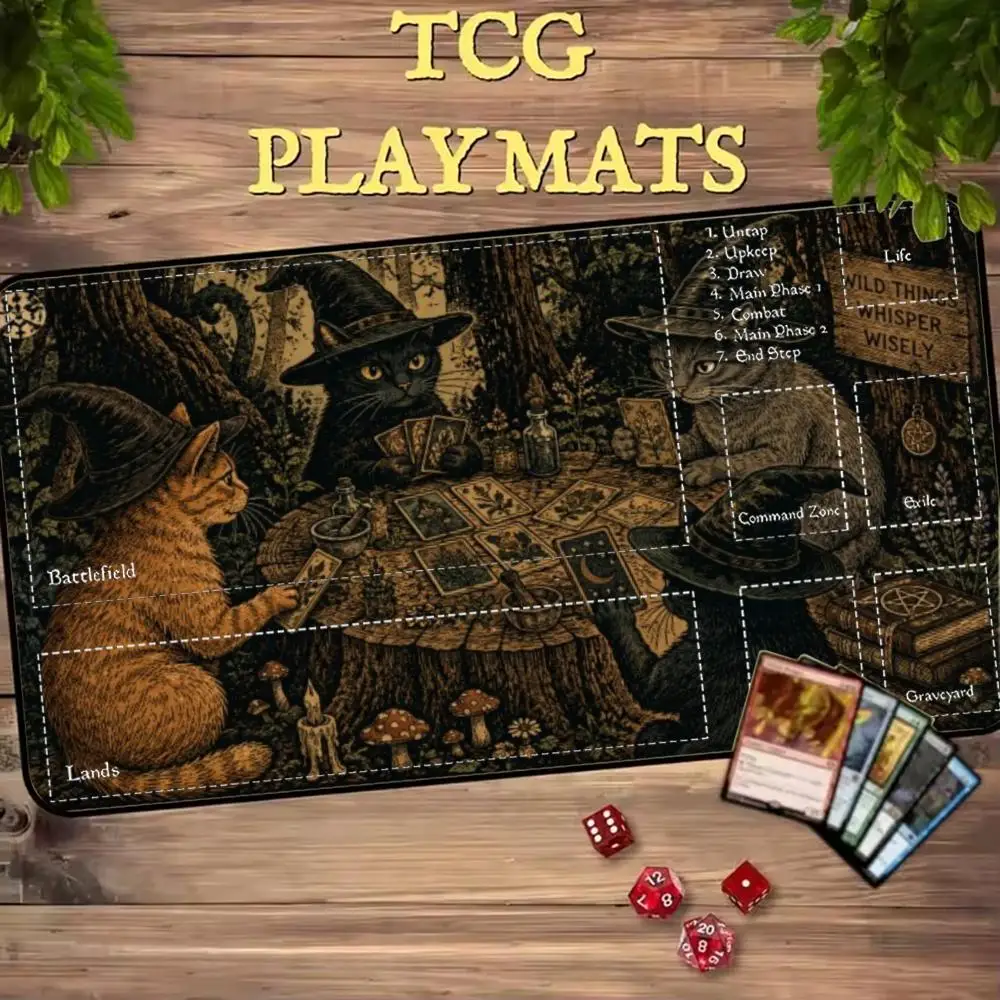 Vintage Witch Cats Tarot Forest Large MTG Playmat TCG Battle Mat Anti-Slip Durable Stitched Edge Commander Desk tapete magic mtg