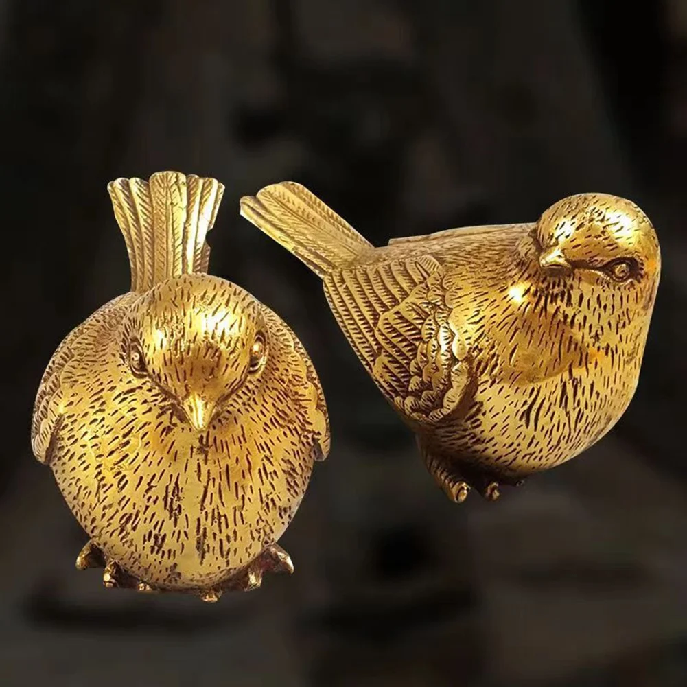 AB47-Brass Cute Bird Statue, Copper Animal Sparrow Statue Sculpture Crafts Desktop Decoration Gift Collection