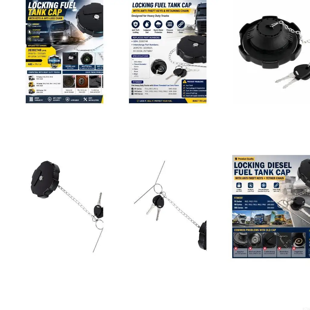 Locking Cap 20392749 85132554 with 2 Keys and Retaining Chain for FH12 FH13 FH16 Heavy Truck Filler D7YA