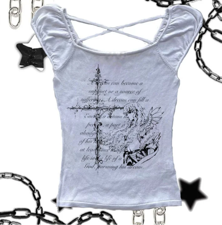 

Emo Woman T-shirts Clothing Female Crop Top Women Trashy Y2k 2000s Tops Anime Girl Grunge Clothes Gothic Harajuku Baby Tees Y2k