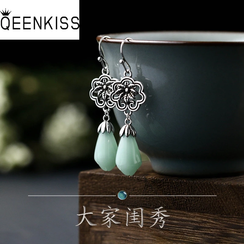 

QEENKISS 925 Sterling Silver Vintage Flower Drop Earrings for Women Birthday Wedding Party Christmas Bride Mother Gifts EG6405