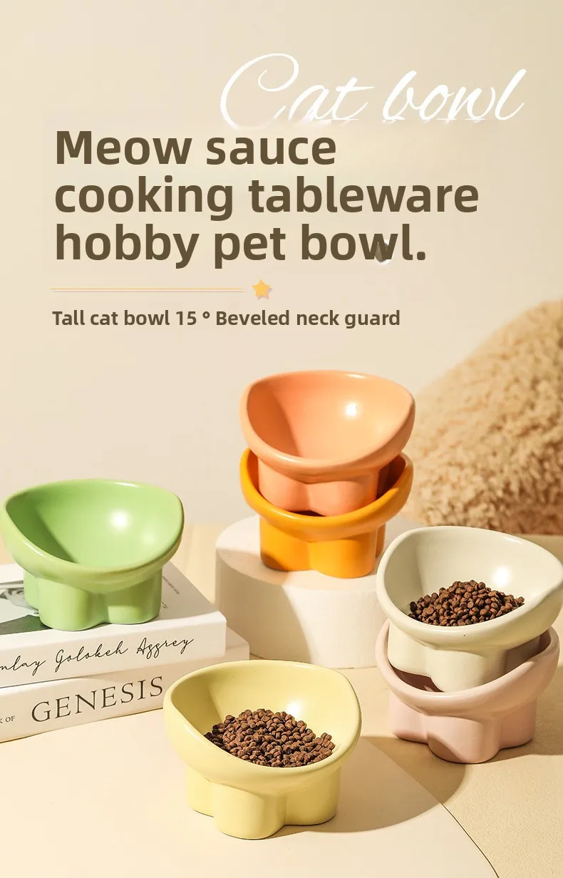 

Cat bowl ceramic protection cervical spine tall dog basin dog rice bowl cat double bowl cat food basin anti-knock pet drinking