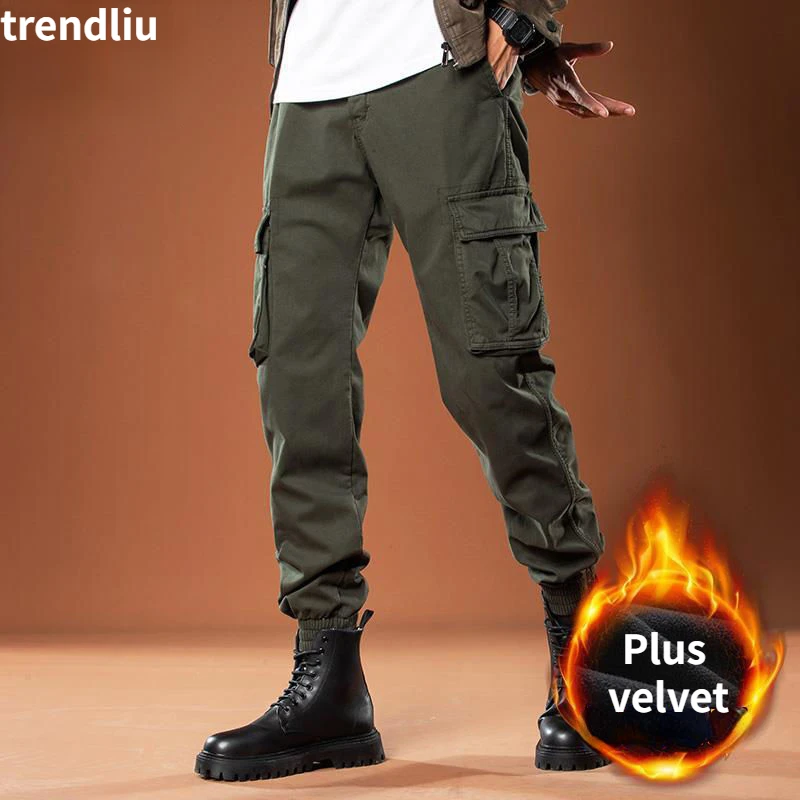 Pantaloni Cargo da uomo invernali doppio strato in pile caldo spesso mimetico militare pantaloni lunghi in cotone tattico da uomo pantaloni Casual larghi