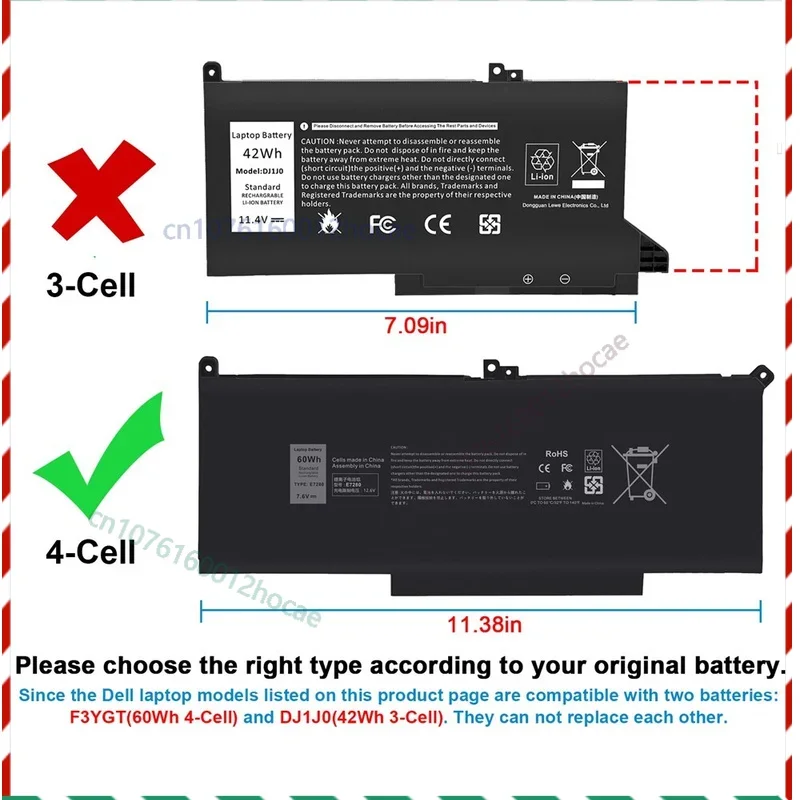 Nueva batería F3YGT de 4 celdas, 60Wh, 7,6 V, para Dell Latitude 7390 P28S002 (no 2 en 1)