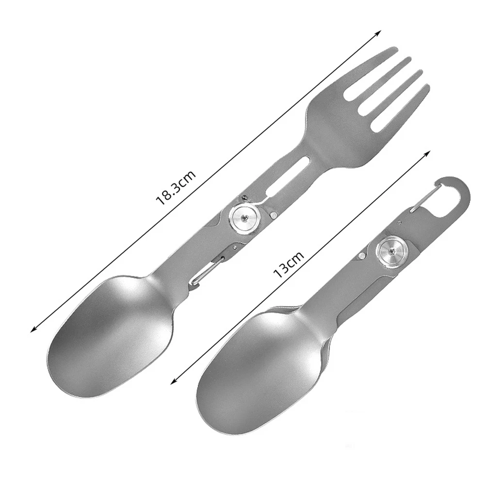 Portable Titanium Alloy 2 in 1 Folding Fork and Spoon Combo Lightweight Camping Utensil Spork for Backpacking Outdoor Tool EDC