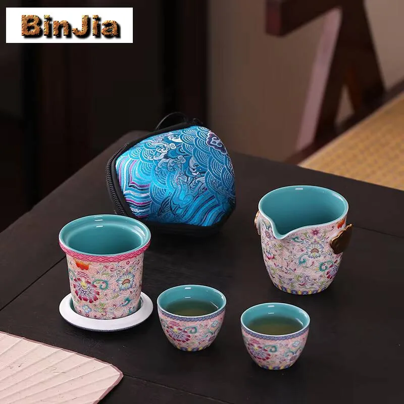 

Китайский шикарный эмалевый цвет цветов, насыщенный чайный сервиз, древний 1 горшок, 2 чашки, портативная чайная посуда для кемпинга, аксессуары, украшения, ремесло