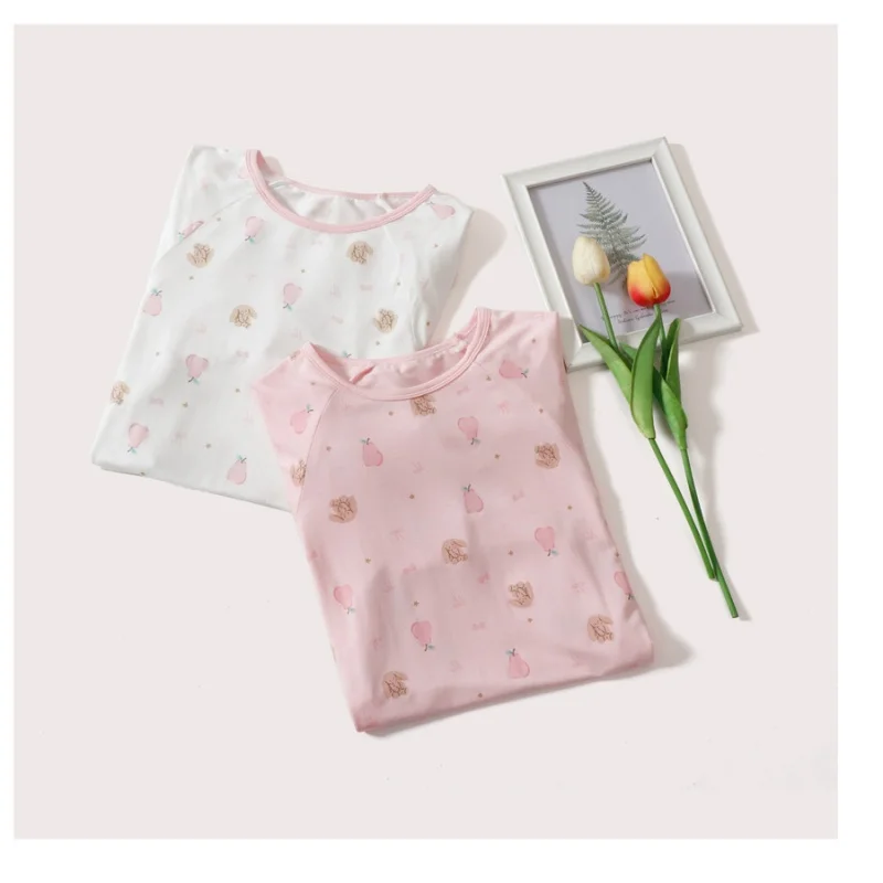 Summer Ice Silk Children's Pajamas Fruit Cartoon Printed Girls' Nightgown Lightweight And Breathable One-Piece Pajamas