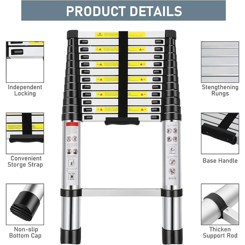 Telescoping Ladder 16.5FT, Telescopic Extension Ladder, Aluminum Alloy Folding Ladder Portable Multi-Purpose for Indoor Outdoor