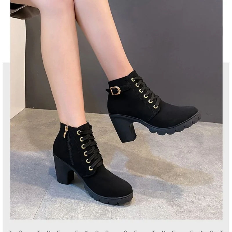 *Modische, heiß begehrte, sexy, elegante Arbeitsstiefel für Damen, Winter, neu, runde Zehenpartie, quadratischer Absatz, bequem, lässig und barfuß tragbar – Detail 5