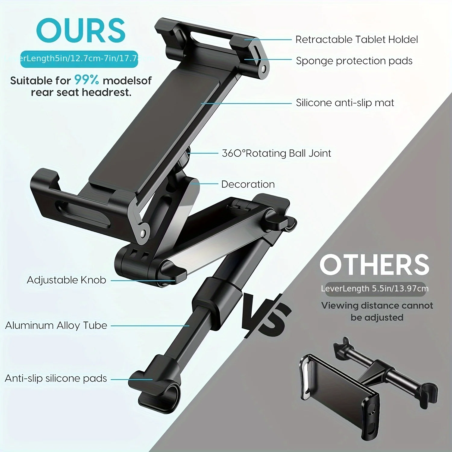 Soporte para tableta para reposacabezas de coche, compatible con iPad Air Mini y otros dispositivos portátiles de 4,7-12