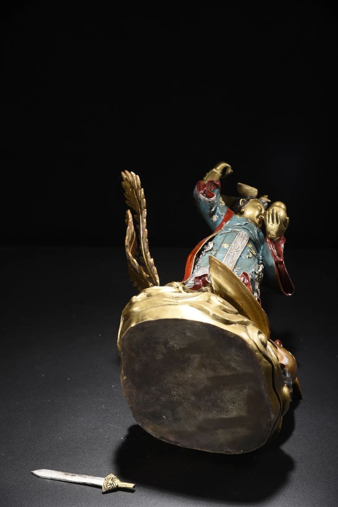 

16"Xizang Folk Collection Old Bronze Painted Nine Heavenly Mysterious Maidens immortal Buddha Phoenix Base Worship Hall