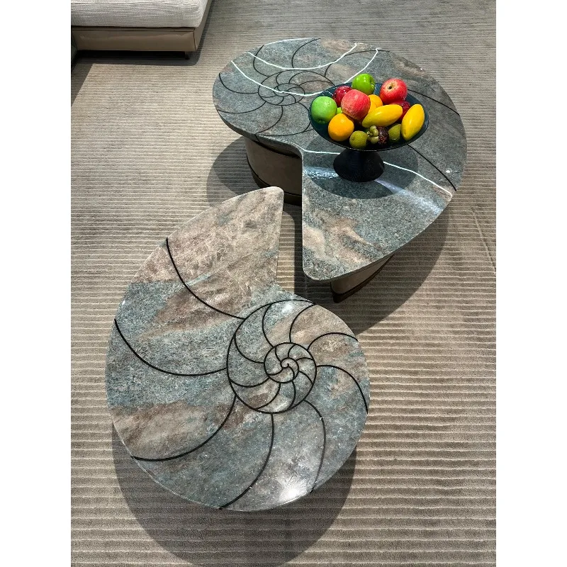Amazon blue luxury stone conch coffee table combination light luxury designer living room high-end villa large flat furniture