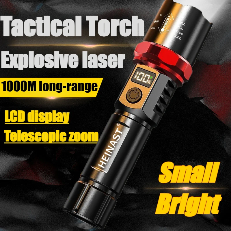 Telescopic Zoom Tactical Flashlights Rechargeable LED Torch 3 Lighting Modes Long-Range Waterproof Camping Fishing Flashlight