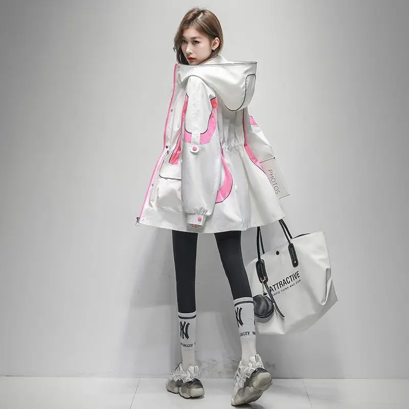 Mid-length Workwear Trench Coat Women Spring Autumn Featuring Fashion Casual Color-blocking Windbreaker Cinches Waist Slimming