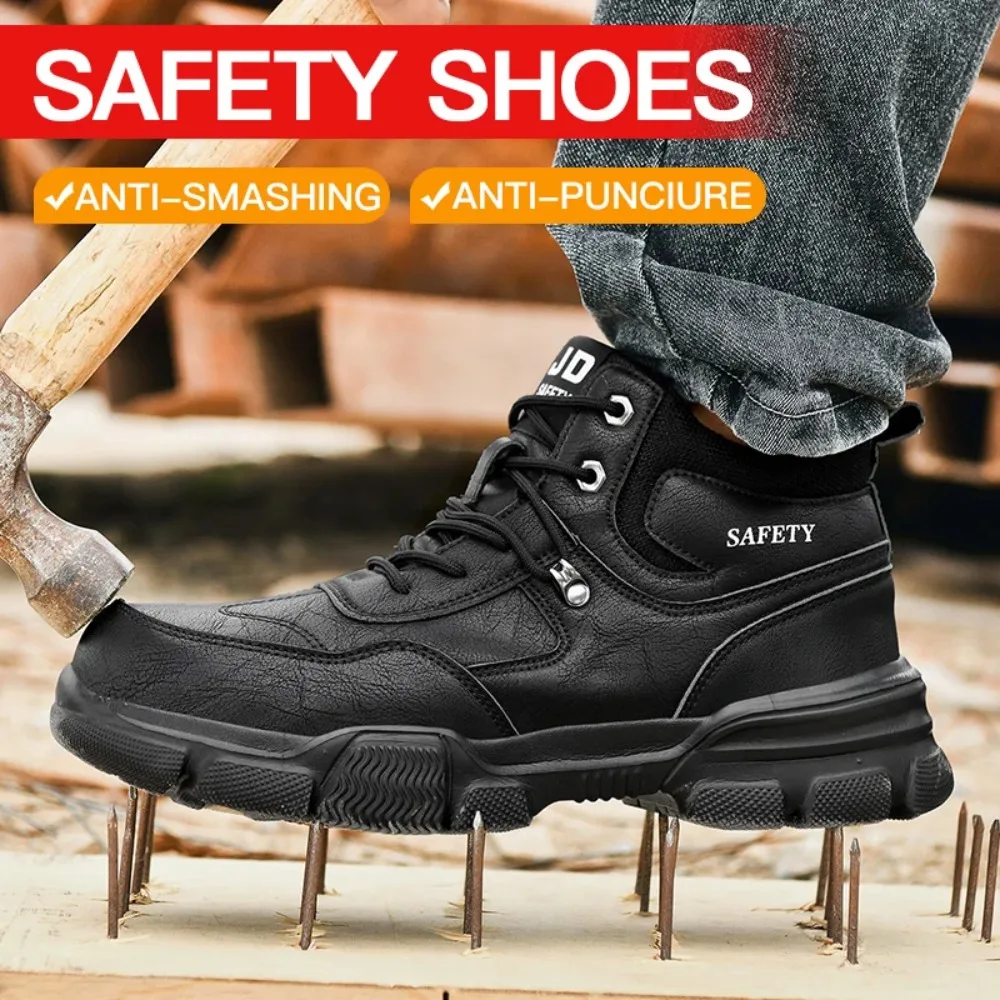 Man Safety Shoes Puncture-Proof Work Sneaker Waterproof Work Shoes Steel Toe Shoes Safety Boots Indestructible Shoes Lightweight