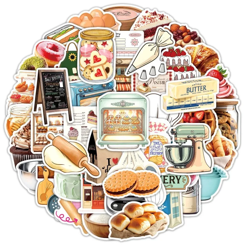 Cute INS Style Baking Bread Food Stickers Waterproof Decals Aesthetic Snack Pattern Decor Stickers For Luggage Laptop Notebook