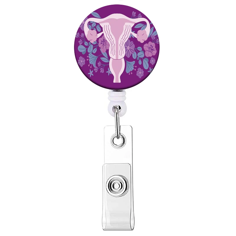 Uterus Retractable Badge Holder Reel Clip Women Print Nurse Exhibition Card Holders Woman Doctor Hystera ID Card Chain Clips