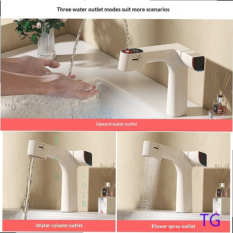 Smart Digital Display Pull-Out Basin Faucet Hot Cold Multifunction Bathroom