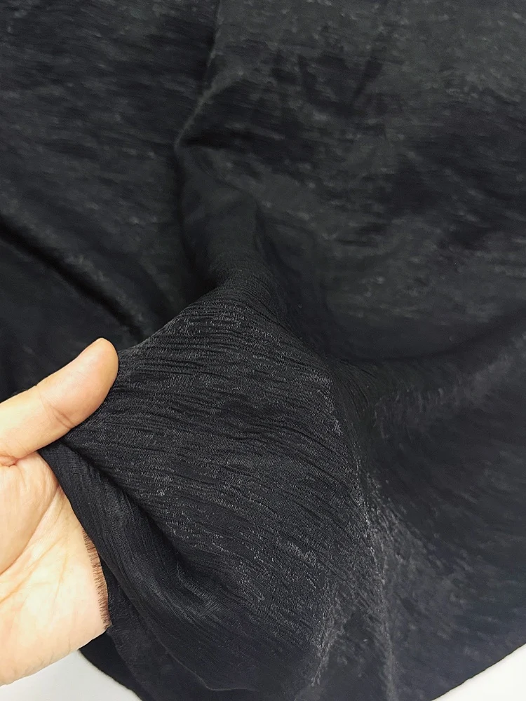 Quality Black Color & Pleats Jacquard Texture Fashion Cloth Soft and Smooth Dress Designer Fabric