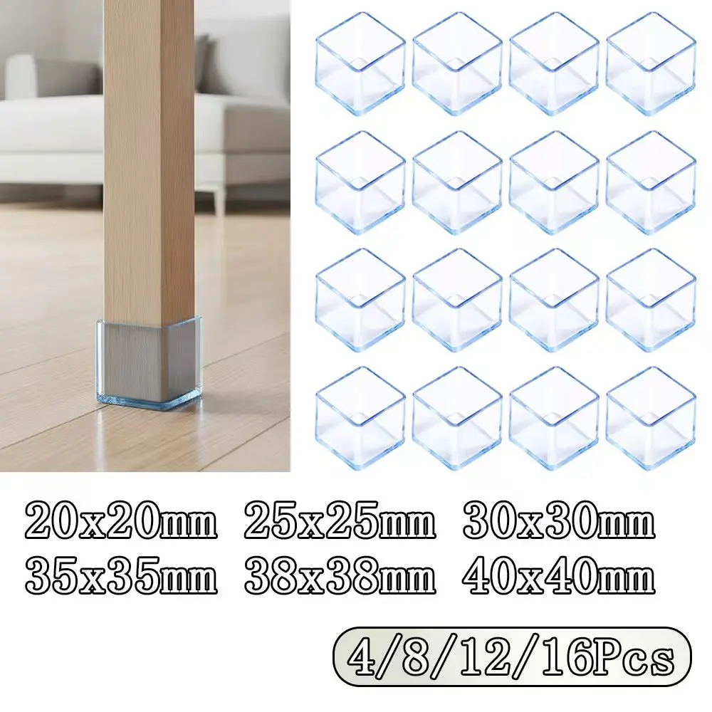 

4/8/12/16 PCS Non-Slip Table Feet Caps CoverAnti-Noise Chair Leg Silicone Floor Protectors Transparent Rubber Furniture Leg Cap
