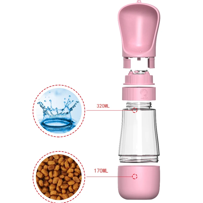 Portable 2 in 1 Dog Water Bottle For Small Large Dogs Cat Outdoor Walking Puppy Drinking Food Bowl French Bulldog Pet Supplies