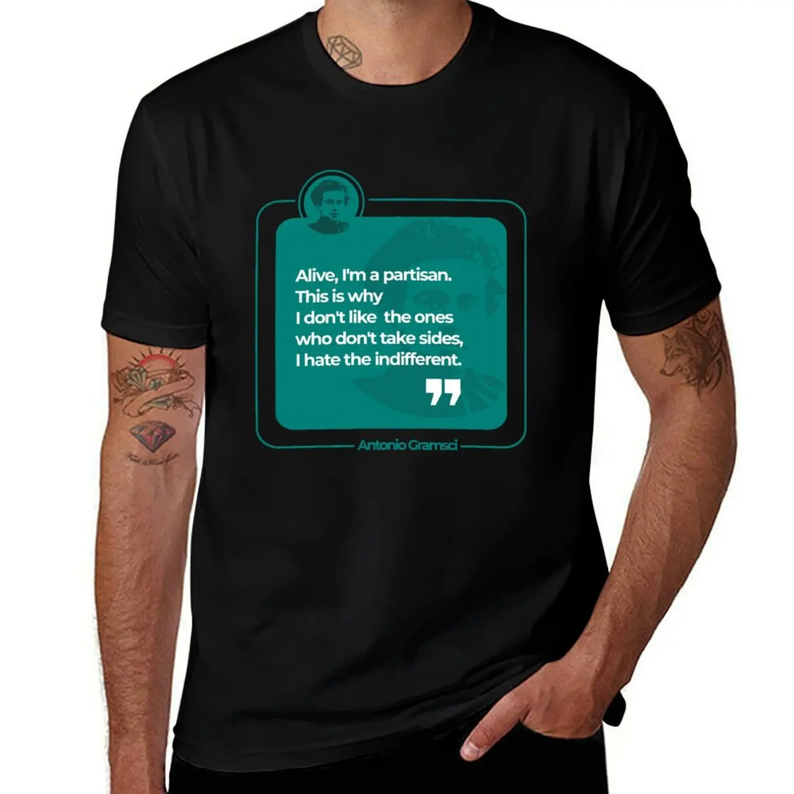 Antonio Gramsci quote poster(teal) T-Shirt cotton t shirts man 100% T-Shirt