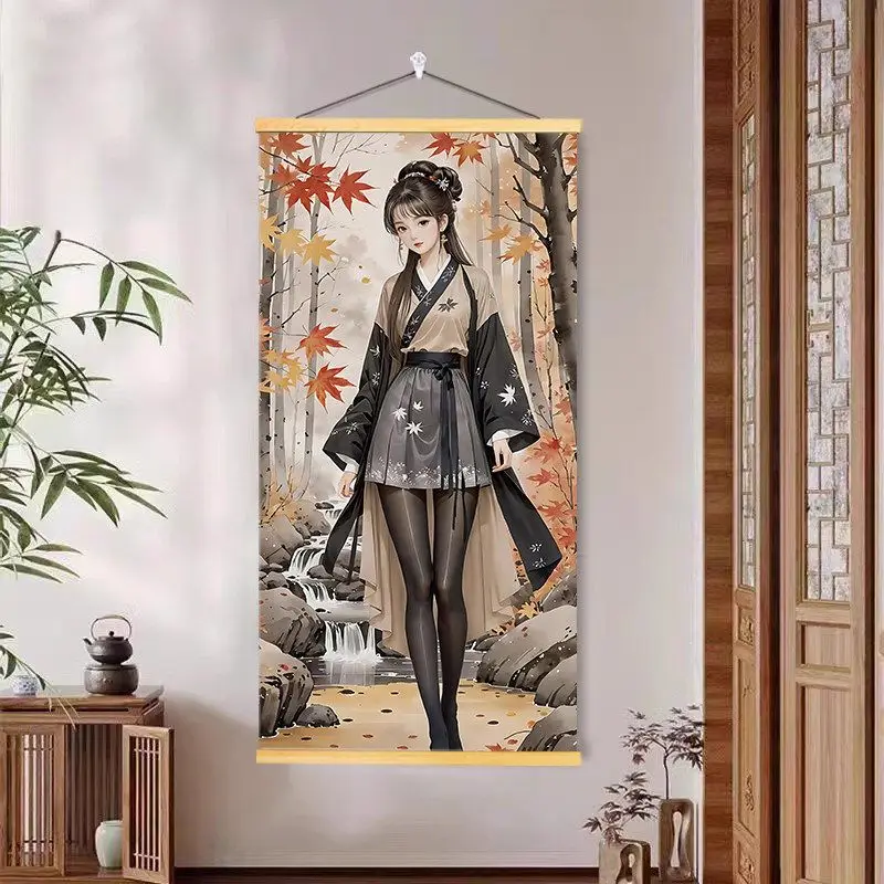 VIKAMA Chinese Tapestry Wall Hanging Hanfu Woman Print Scroll Wall Art Decorative Tapestry for Living Room Bedroom Home New