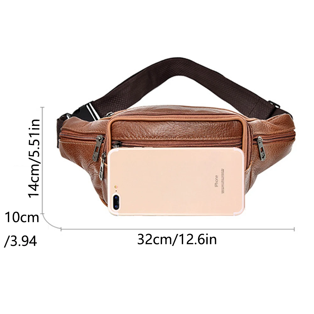 Solid Color Men's Waist Bag Multi-layered Adjustable Genuine Leather Chest Pouch Wear-resistant Large Capacity Hip Belt Bag