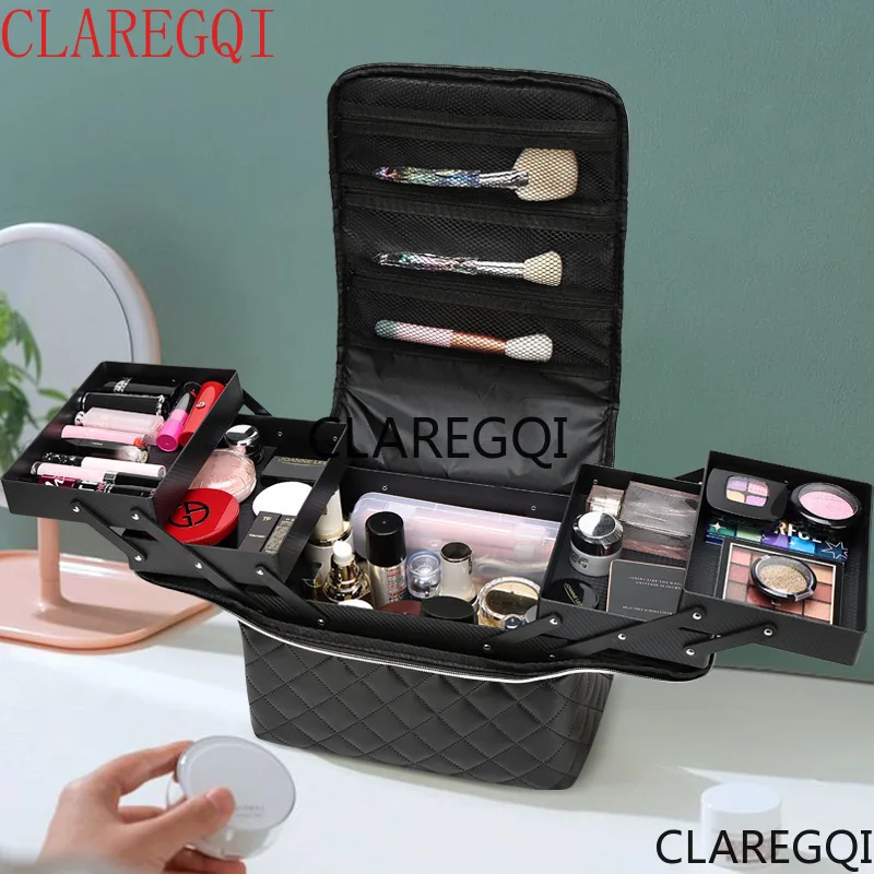 New lightweight storage bag with grid pattern and large capacity for high-end crew and makeup artists, portable handheld makeup