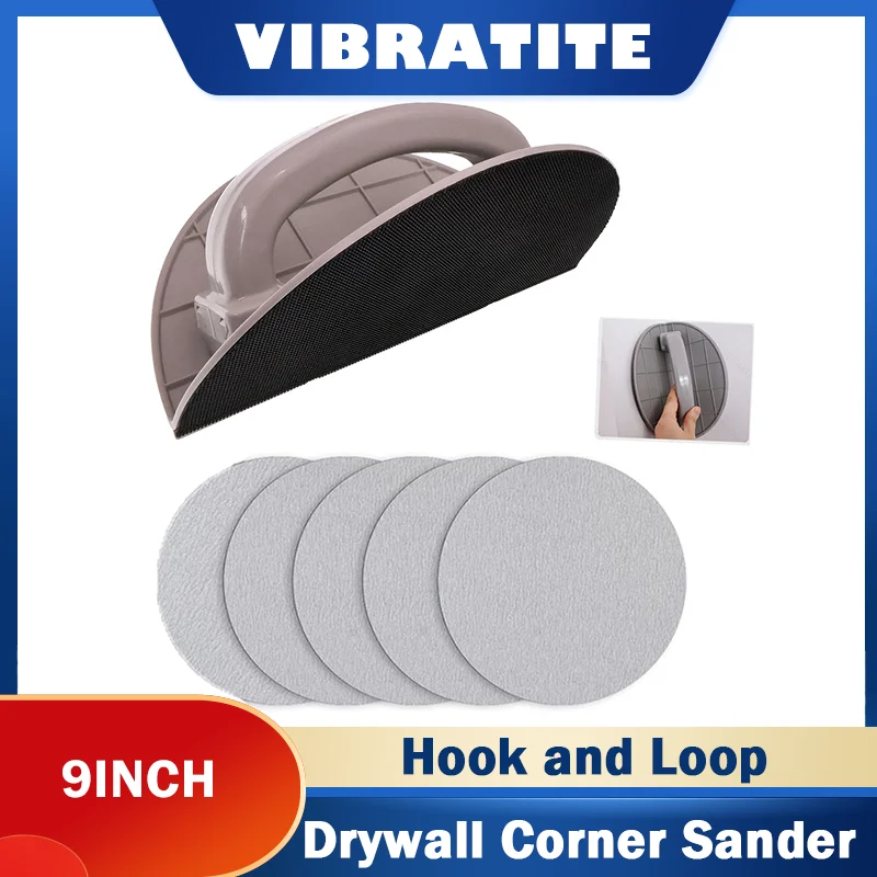 9Inch Drywall Corner Sander 6Pcs with Sanding Discs, For Efficient Sanding Featuring Semi-Circular Hook And Loop Backing