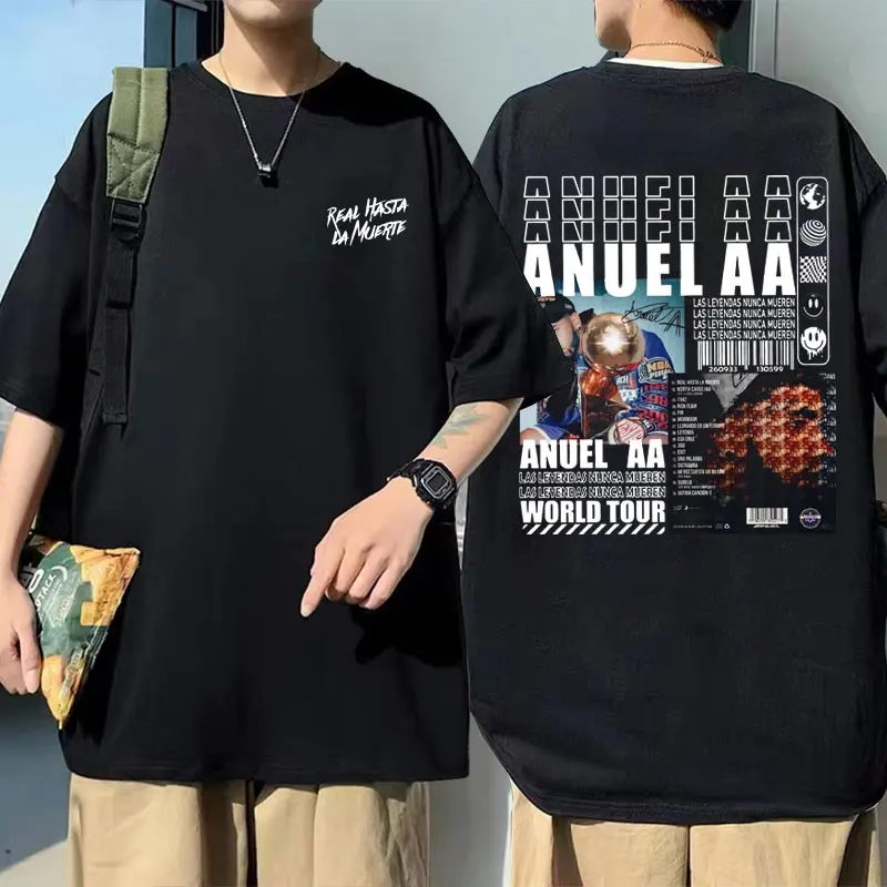 Rapper Anuel AA Las Leyendas Nunca Mueren World Tour T-shirts Men Women Fashion Hip Hop Tshirt Men's Vintage Oversized T Shirts