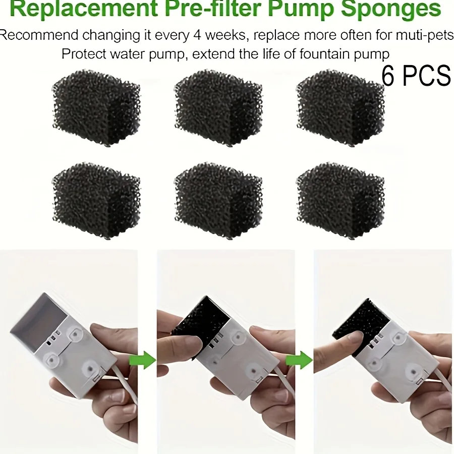 KEMORELA6/10/20PCS Pre Filter Sponge Replacement Cat Water Fountain Universal Fit Trimmable Sponge Filter Pads No Battery Needed