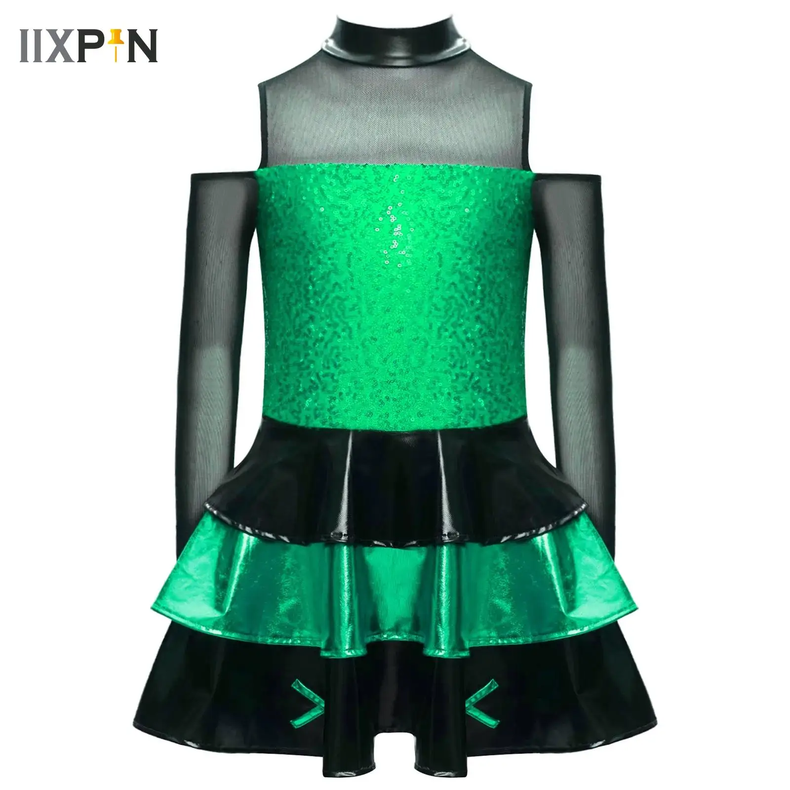 

Kids Sequined Dancewear Rhythmic Gymnastics Leotard Girls Ballet Figure Skating Dress Modern Rave Jazz Dance Performance Costume