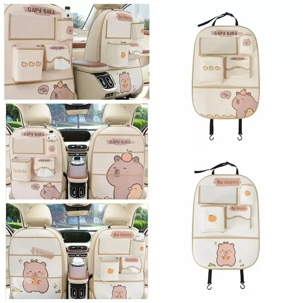 New Multi-Functional Capybara Car Storage Bag Anti-fouling Leather Storage Box Car Seat Back Portable Car Trash Can