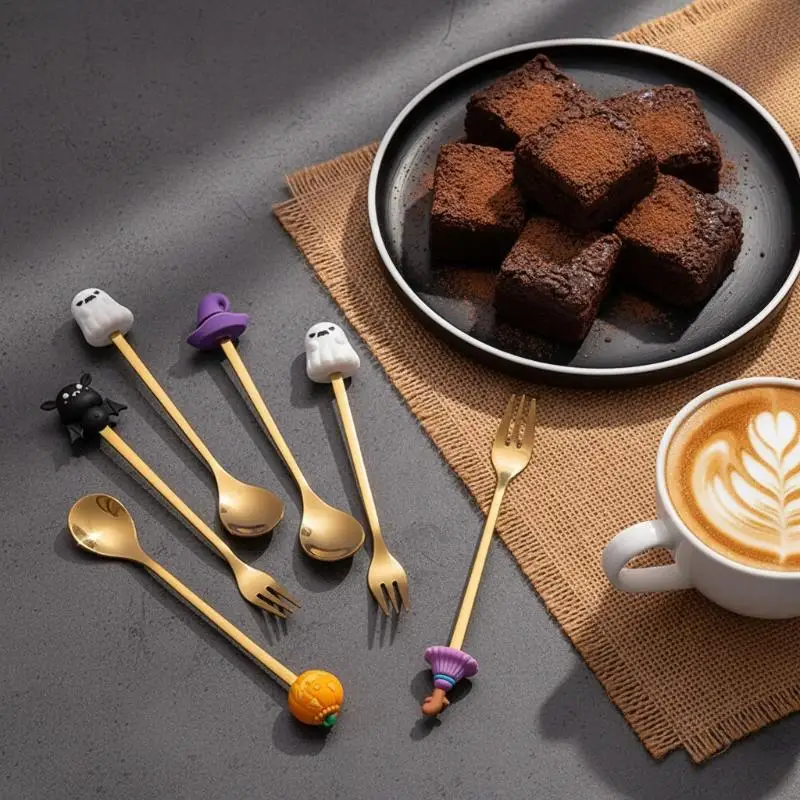 4/6 Pack Halloween Stainless Steel Spoons Reusable Non-toxic Dessert Coffee Spoons for Party Tableware Gifts