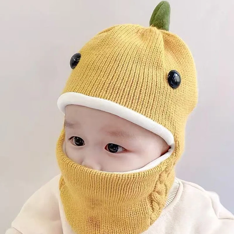 1 Piece Cute Cartoon Dinosaur Infant Ear Protection Hat Winter Baby Beanie Cap Scarf Funny Warm Knitted Boys Girls Balaclava Hat