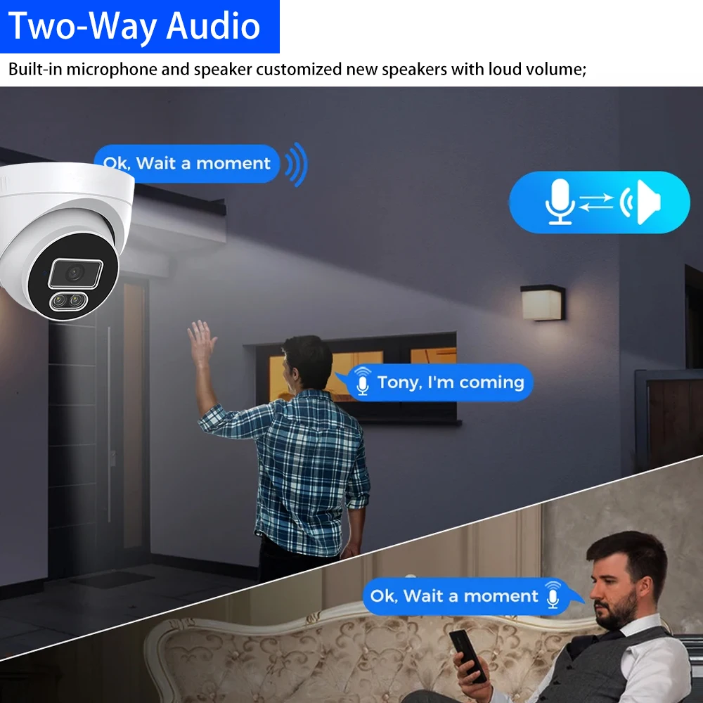 6MP TUYA POE Camera Celling 3.6mm Wide Angle Color Night Vision Two-Way Audio Wired Surveillance Camera For NVR Security System