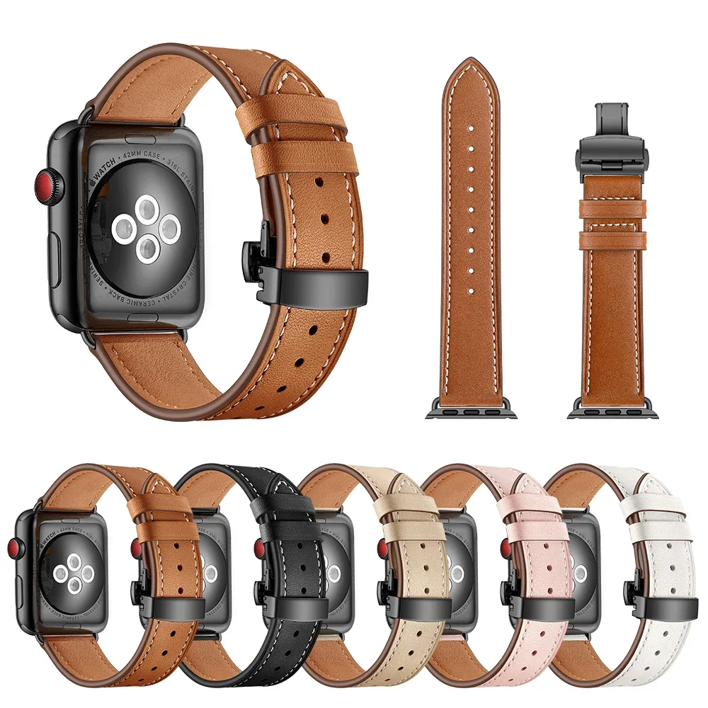 Genuine Leather strap for Apple watch band Ultra 2 49mm 10 9 8 7 6 5 4 SE 45mm 44mm 41mm 40mm 42mm 46mm Bracelet Wristband Belt