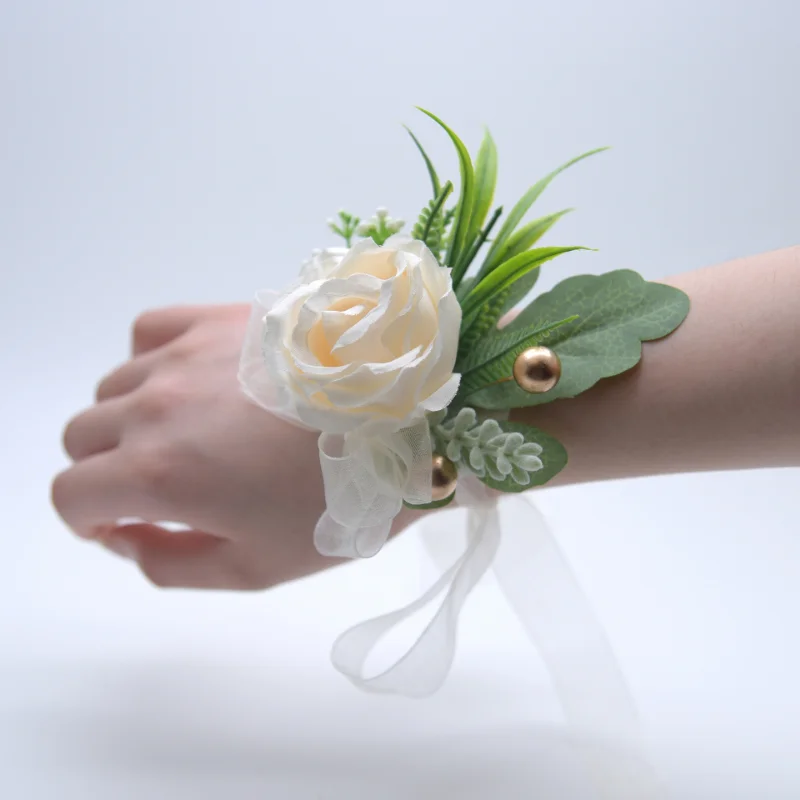 Rose Kunstmatige Bloemen Pols Corsage Kant Sash Bruidsmeisje Roze Accessoires Armband Demoiselle D Honneur Mariage