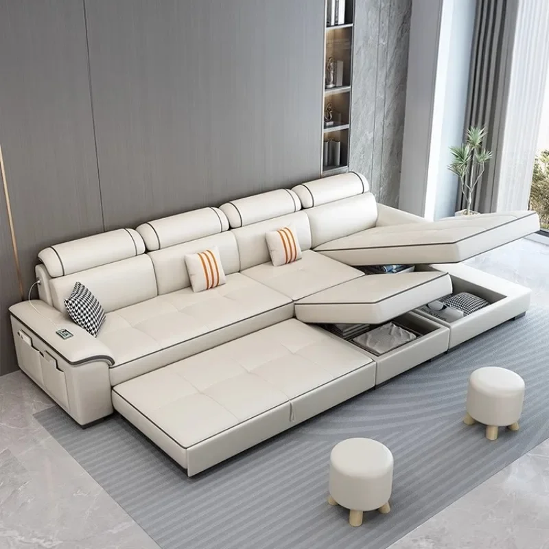 

Minimalist Double Sofa Genuine Leather Sectional Living Room Sofas Convertible Designer Armchair Nordic Muebles Lounge Furniture