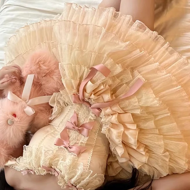 Amor deusa menina atmosfera requintada boneca estilo balé romântico em camadas babados vestido de gaze macia vestido de renda romântico para mulher