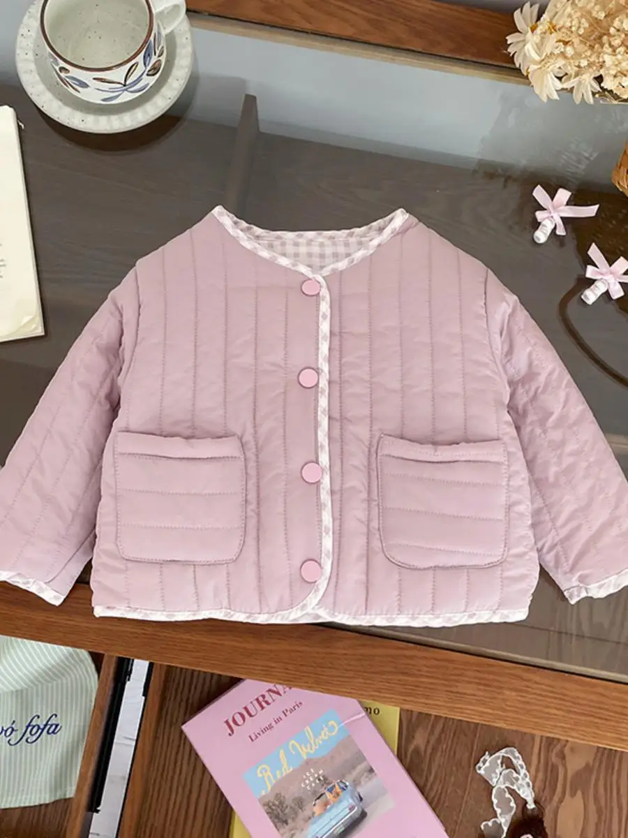 

Autumn Winter New Sle Children's Cotton Jaet Lightweight Loose Coat Girls Double-Sided Wear Cotton Padded Top Baby Outerwear