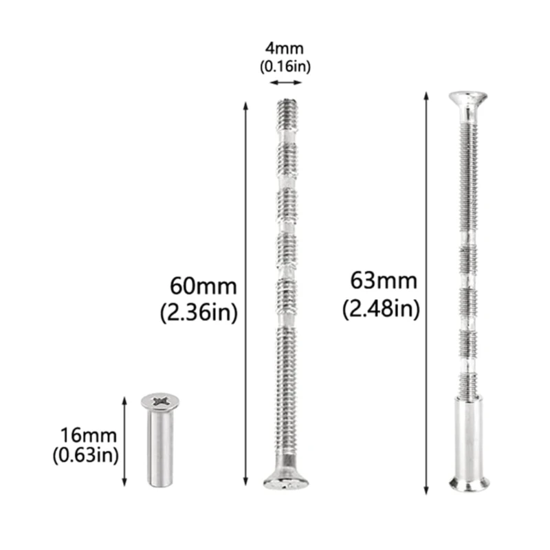 4mm Door Handle Screws Nickel Plated Screw Connecting Bolts & Sleeve for Fixing Door Handles Escutcheons Cabinet Drawer