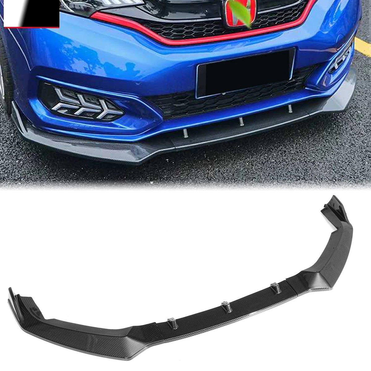 3x Front Bumper Lip Side Splitter Body Kit Spoiler Guard Cover For Honda Fit Jazz 2018-2019 Car Styling Black Carbon Fiber Look